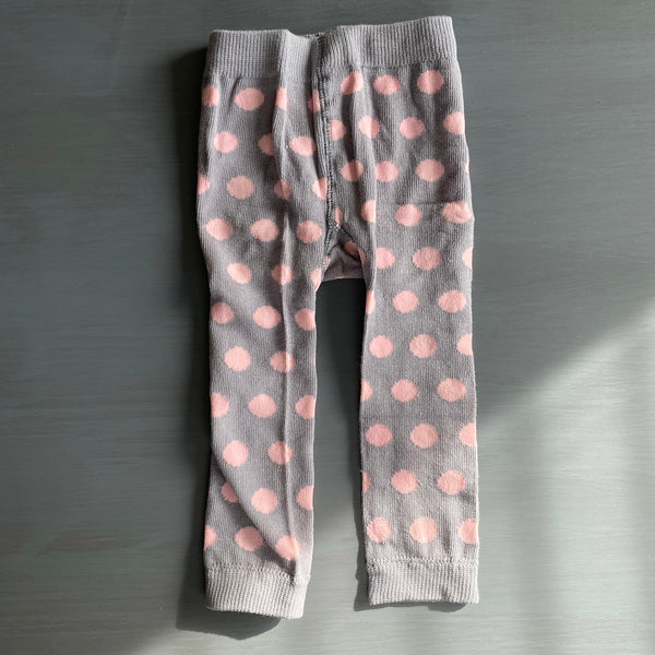 Footless Tights - Polka Dots - Gray/Lt.Pink